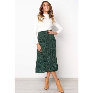 Forest Green Polka Dot Midi Skirt